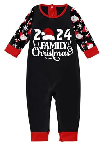 CCOOfhhc Weihnachten Schlafanzug Familien, Weihnachten Pyjama Kuschelig Weihnachten Schlafanzug Christmas Printed Tops+Hosen Baumwolle Sleepwear Damen Herren Kind Kinder(Black,7 Jahre)