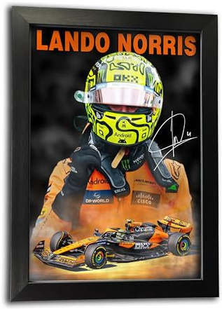 F1 Lando Norris signiert/signiert (Kopie), Formel-1-Rennposter, Nr. 4 McLaren Teamauto, Wandkunst (A4, gerahmt)