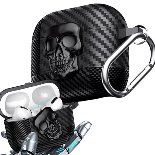 Ysnzaq Cover Compatibile con Samsung Galaxy Buds 3 / Buds 3 Pro Custodia, Lucchetto Teschio Girevole in Metallo 3D Design Visibile a LED Frontale con Moschettone Case per Samsung Buds 3.Black Skull