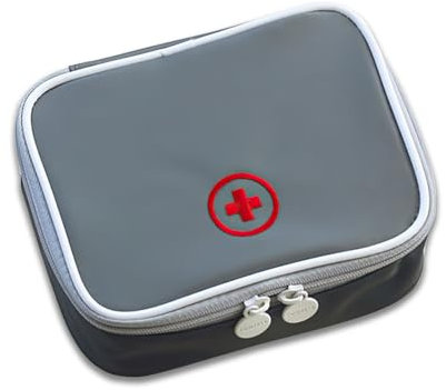 Medikamententasche, Tragbare Mini Notfalltasche, Kleine Medikamententasche, Reiseapotheke Tasche, Medikament Tasche Tragetasche, Tragbar Medizin Aufbewahrungstasche für Home Office Reisen (Grau)