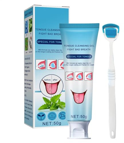 SVCEQZE Zungenreinigungsgel mit Bürste, 50 g Tungbürste und Gel Zungenreiniger, Zungenreiniger-Set, Zungenschaber, Zungenreiniger, Gel, Zungenreiniger zur Reduzierung von Mundgeruch,