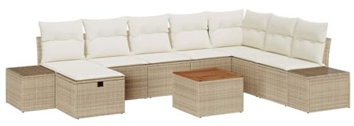 vidaXL 9-teiliges Garten-Sofa-Set mit Kissen | Wetterfestes Poly Rattan in Beige und Braun | Modular für die Patio Terrasse | Bequeme Sitzlounge