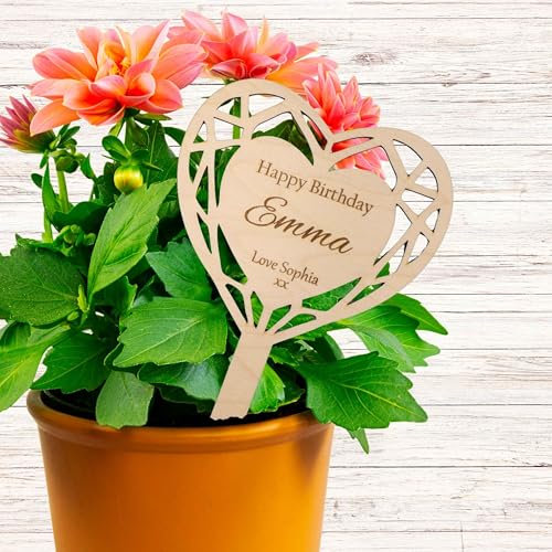 Personalised Flower Pot Sign - Custom Laser Engraved Wooden Planter Sign, Garden Pot Marker, Unique Birthday Gift