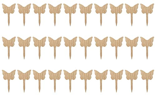 CHEOTIME 30 Pack Boxwood Plant Labels, Butterfly Shape Cute Plant Tags Garden Markers, Wooden Garden Labels for Seeds, Vegetables, Outdoor Plants