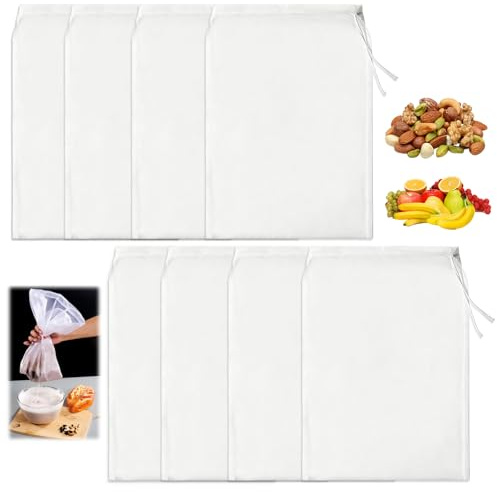 Muslin Cloths for Cooking 8Pcs, Reusable Drawstring Cheese Cloths for Straining 100 Mesh Cheesecloth Washable Nut Milk Bag Jelly Bags for Jam Making Nut Milk Soy Milk Grape Juice Jelly Yogurt Filter