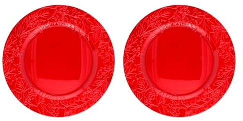 Acan Tradineur Lot de 2 dessous de plat ronds de Noël réutilisables en forme de gui en plastique Rouge Ø 33 cm