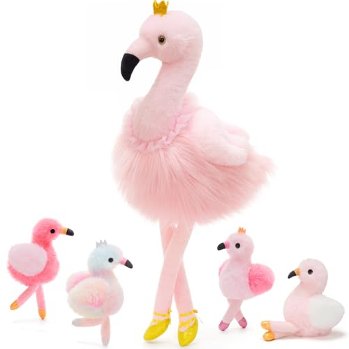 MorisMos Ballet géant Flamingo Teddy Jouet Doux, 60cm Maman avec 4 bébé en Peluche à l'intérieur, Animal en Peluche en Peluche, Kawaii Cadeaux pour Enfants Filles garçons fête d'anniversaire déco