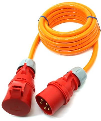 Event-Kabel & more CEE Starkstrom Verlängerungskabel Business-Line – PUR orange H07BQ-F 5×6 mm² – 32A 400V – PCE Shark Stecker & Kupplung – Made in Germany (Längen: 1,5m-50m) (15 Meter)