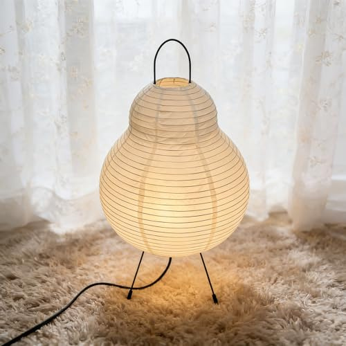 Reispapier Lampenschirm, Papier Tischlampe Weiß Nachttischlampe Stehlampe Tischleuchte Lampenschirm mit E27 Fassung, Hängelampe Papierlampe Ersatzlampenschirme 2m kabel, H44cm(Glühbirne nicht)