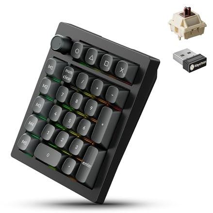Keychron V0 Ultra Kabelloser ZMK Custom Numpad, 8000Hz Polling-Rate, 2,4 GHz & Bluetooth 5.3, 360 Stunden Akkulaufzeit, Hot-Swap-fähig, PBT-Tastenkappen, für Mac, Windows und Linux, braune Schalter