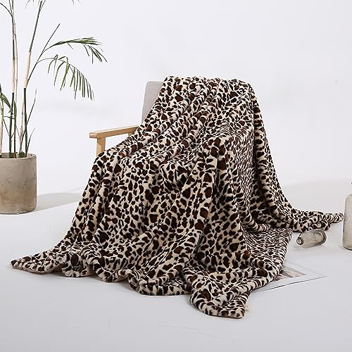 Kuscheldecke mit Leopardenmuster, Flauschige Wohndecke für Sofa & Bett, Weiche Fleece Tagesdecke, Kunstfell Decke Doppelseitig, Wärmende Winterdecke, Hautfreundlich, Pflegeleicht, 160x200 cm, Beige