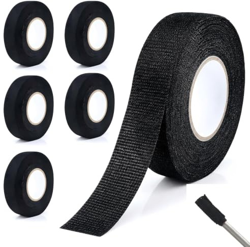 Shimilili 6 Pezzi Nastro Tessile Auto 19mm x 15m, Adesivo per Cablaggi | Nastro autoadesivo in feltro, alta flessibilità, per cablaggi di auto, moto e veicoli elettrici.