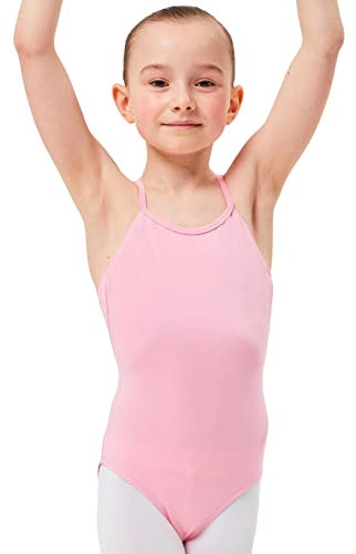 tanzmuster ® Ballettanzug Mädchen Träger - Leonie - aus Baumwolle, Ballettbody Ballett Trikot in rosa, Größe 92/98