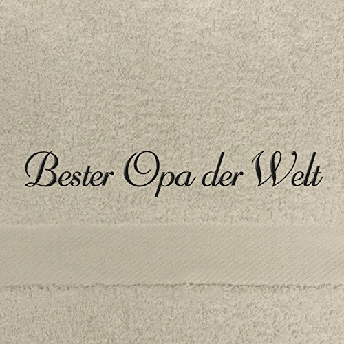 digital print Badehandtuch mit Namen Bester Opa der Welt Bestickt, 70x140 cm, beige, extra Flauschige 550 g/qm Baumwolle (100%), Handtuch mit Namen besticken, Badetuch mit Bestickung