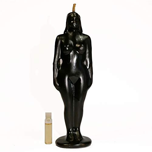 Vela Mujer, Vela esotérica. Limpieza ENERGÍAS NEGATIVAS, ALEJAR Malos ESPÍRITUS Y Malos Pensamientos, Limpiar la Mente. Color Negro, Cera de Abeja con Plantas.