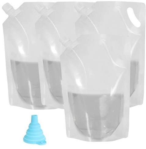 Dawnzen 4pcs 32oz Discreet Plastic Flask Kit Liquor Bag to Sneak Booze Disguised Smuggle Alcohol on Cruise For Bringing Wine During Concerts, Clubs, Camping, Outdoor Travel, with 1 Funnel
