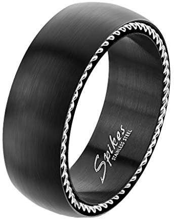 Mianova Herren Band Ring Edelstahl Matt seitlich Stahlseilen Bandring Herrenring Partnerring Biker Rocker Schwarz Größe 70 (22.3)