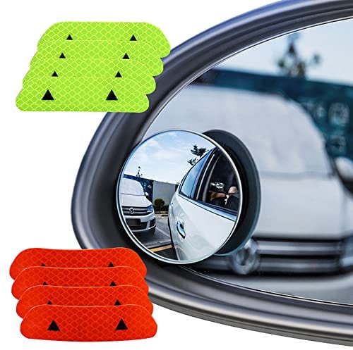 Senven Toter Winkelspiegel (4Pcs) + reflektierender Aufkleber (8Pcs), wasserdicht, um 360° drehbarer konvexer Rückspiegel für Allzweckfahrzeuge, runder Weitwinkelspiegel aus HD-Glas - 12er Pack