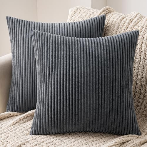 MIULEE 2er Set Kissenbezüge Kord Kissenhülle Dekorative Kissenbezug Sofakissen Couchkissen Dekokissen Zierkissenbezug Deko Kissenhülle mit Verstecktem Reißverschluss 60x60 cm Grau