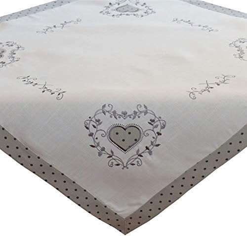 matches21 HOME & HOBBY Tischdecke Elina 85 x 85 cm Herzstickerei cremeweiß Landhausstil Mitteldecke Polyester