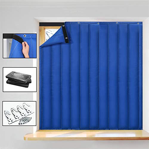 Liveinu Wärmeschutzvorhang Für Fenster Ohne Bohren Thermo Türvorhang Isolier Schutz Panel-Isolierung mit Klettband Thermovorhang Verdunklungsgardine Wasserdicht Winddicht 120x100cm Blau