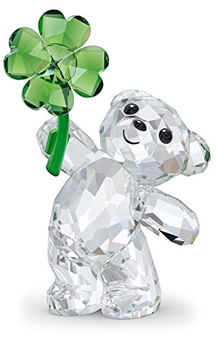 Swarovski Orsetto Kris Portafortuna - Statuetta Con Cristalli Trasparenti e Quadrifoglio Verde - Parte Della Collezione di Orsetti Kris