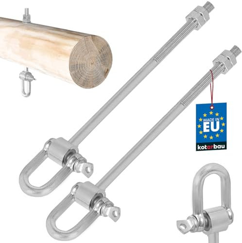 KOTARBAU® 2er Set Schaukelhaken M10 x 190 mm mit Schäkel und Bolzen Haken Gewinde Hängematte Befestigung Haken für Schaukel Schaukel Aufhängung Befestigung Verzinkt Bolzen