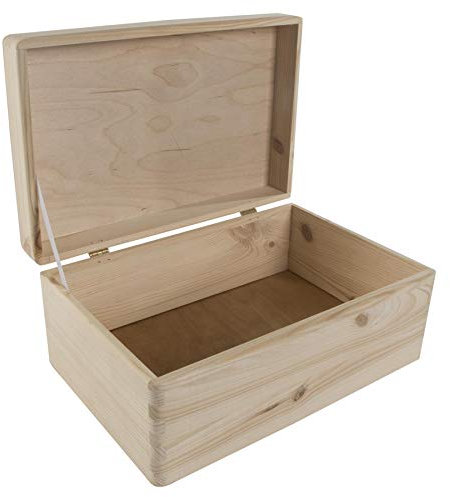 WooDeeDoo Rectangular Wooden Storage Box – Lightweight Unfinished Wood Craft Box for Gifts Keepsakes Decorative Home Office Storage DIY Projects – Natural Look – 29.5 x 19.5 x 13 cm