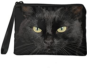 chaqlin Porte-monnaie pour femme - Petit portefeuille avec sangle et fermeture éclair, motif chat noir, Taille unique, Pochette à monnaie