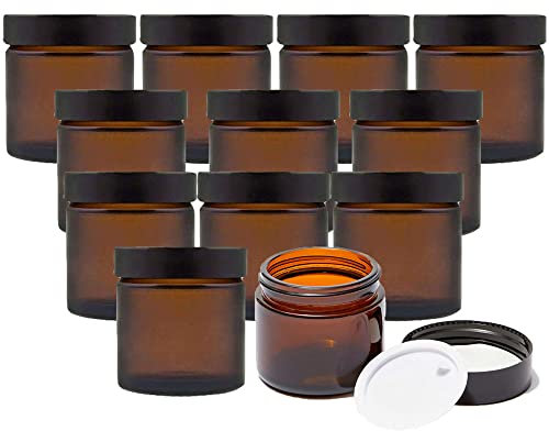 Sertay Frascos De Cosméticos, 12 Piezas Tarros Vacíos, Frascos De Vidrio Redondos, con Tapa Negra, para Almacenar Cremas, Ungüentos, Perfumes (Marrón)