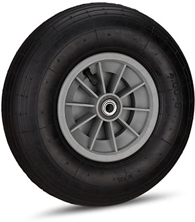 Relaxdays Ruota per Carriola 4.00-6, Cerchione in Plastica, ad Aria, 3 Adattatori, Pneumatico di Scorta, Nero Grigio, Gomma, 1 pz