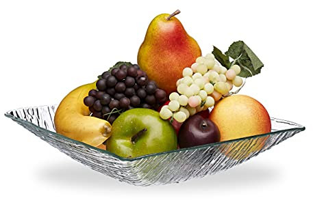 Relaxdays Saladier en Verre carré, Plat pour Vos salades ou Corbeille à Fruits, 1,4 L, HxLxP : 6x25x25 cm, Transparent