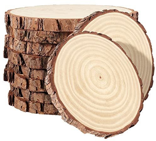 PINGEUI 10 Stück 18-20cm Naturholzscheiben Unvollendete Holzkreise mit Rinde Runde Blanko Holzscheiben Holzscheiben für DIY Handwerk, Weihnachtsschmuck und Hochzeitsdekorationen