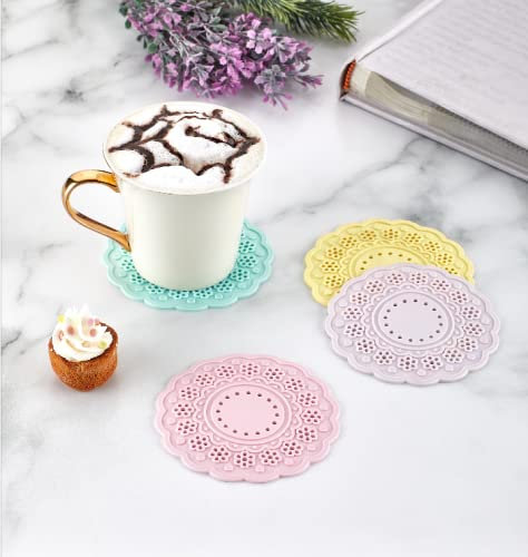 Juego de 6 Posavasos de Encaje para Bebidas de Pretty Pastels, Posavasos de Silicona, Posavasos de Bebidas Calientes (PK6 de Silicona)