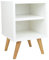 Nachtschrank Weiss mit Regal - Kleiner Couchtisch Weiß - Beistelltisch Holz Seitenschrank - Nachttisch schmal – Nachtkästchen auf Holzbeinen
