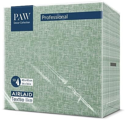 PAW - Servietten aus Airlaid - Stoffähnlich (40 x 40 cm) I 50 Stück I Ideal für Hochzeit, Taufe, Kommunion, Geburtstag I Stoffservietten - Natur, Grün I Farbe: Linen Structure GREEN