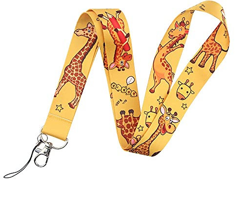 Lanière de cou, lanières d'animaux de dessin animé avec boucle de sécurité, pour porte-badge d'identification, clés, permis de travail, téléphones portables (Color : Giraffe, Size : 45cm)