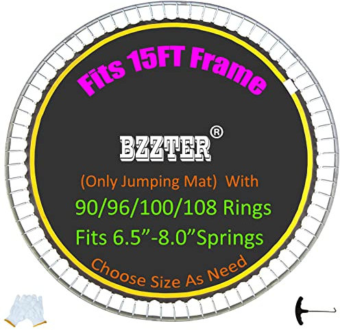 Bzzter Ersatz-Trampolin-Matte, 4.5 m, 96 Ringe, 407.4 cm Durchmesser, passend für 16.5 cm Feder, Trampolin-Matte, 10 Reihen Nähte für längere Haltbarkeit, mit Zughaken und Handschuhen