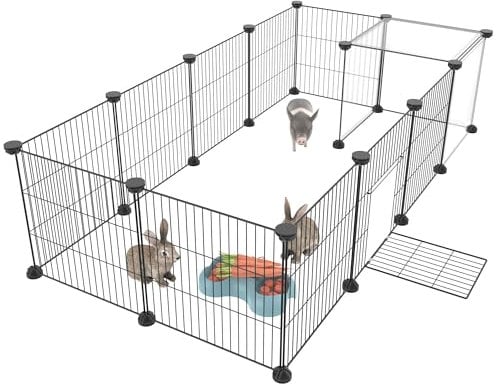 HOMIDEC Rabbit Run,Puppy Pen with Door,Encrypted Wire Mesh Cages14 Panels Indoor/Outdoor DIY Metal Pet Fence for Puppy,Rabbit,Kitten,Hamster,Guinea Pig,Turtle,Hedgehog.Black(140x70x35CM)