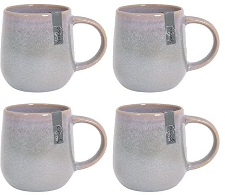 YöL Set of 4 Mugs Reactive Glaze Stoneware Coffee Mug Set Blue Green Grey Tea Cups Boho