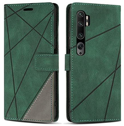 SONWO Hülle für Xiaomi Mi Note 10 Pro/Xiaomi Mi Note 10, Premium PU Leder Handyhülle Flip Case Wallet Silikon Schutzhülle Klapphülle für Xiaomi Mi Note 10 Pro/Xiaomi Mi Note 10, Grün