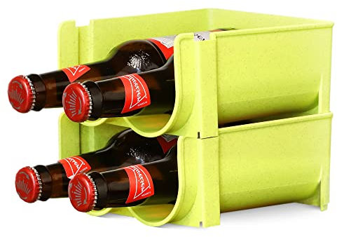 Albert Austin Stackable Beer Bottle Rack Water Bottle Organiser Refrigerator Plastic Bottle Storage Organiser Beer Soda Can Wine Rack For Tabletop Fridge And Kitchen Countertop (Green, Pack of 2)