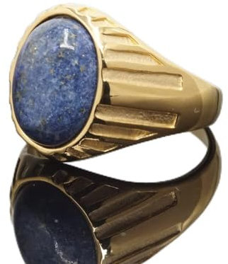 ARTQ Steinring Lapislazuli-Natursteinring, Ovaler, Breiter Ring, Statement-Punk-Stil, Vintage-Ringe, Gedenktag, Geschenke, Schmuck Für Damen Und Herren (Innendurchmesser: 20,7 Mm).