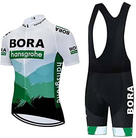 Linarun Herren Radtrikot Set, Fahrradtrikot Kurzarm + Radhose mitRutschfestem Riemen, Sommer Atmungsaktiv Kurzarm Bike Shirts BORA BlauWeiß XL