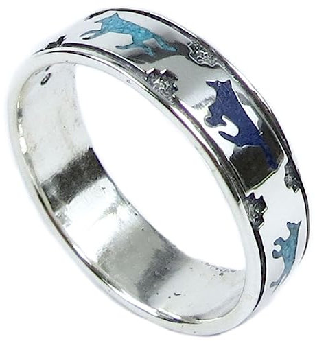 Indianerschmuck Ring Sterling Silber Lapislazuli Türkis Wolf Wölfe (70.0 (22.3))