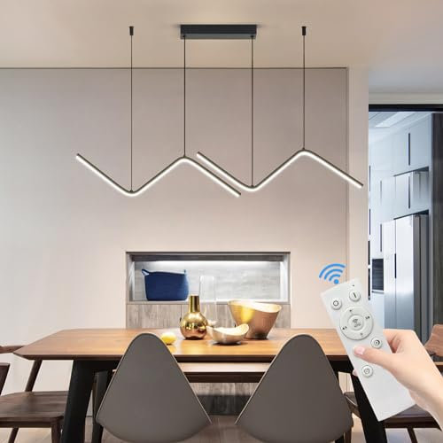 Mikeru Moderne Led-Wellenpendelleuchte, 120CM Schwarze Esszimmer-Pendelleuchte, Dimmbar 10%-100% Mit Fernbedienung, Hängende Leuchte Mit Memory-Funktion, Geeignet Für Restaurants, Kücheninseln Bars