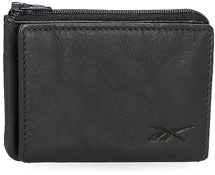 Reebok Portefeuille Homme Bleu Cuir RFID Protégé, 11x7x1,5 cm, 4 Cartes, 1 Pièce, Poche Zippée Arrière, Talla única