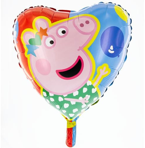 Party Factory `Peppa Wutz´ Folienballon Herz, Ø45cm, bunt, Peppa Pig, Schweinchen, Ferkel, Heliumballon zum Kindergeburtstag