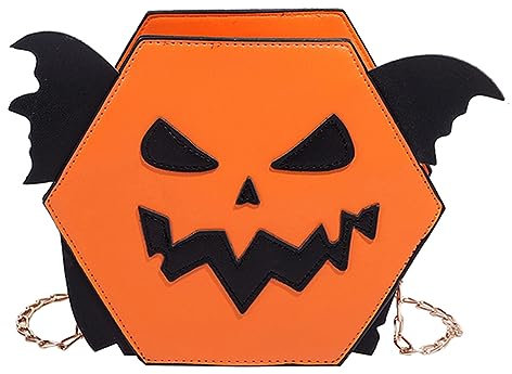 TIAASTAP Halloween Tasche für Damen Halloween Handtasche Kürbis Umhängetasche mit Fledermausflügel Halloween Deko Kürbis Kostüm Gothic Halloween Taschen mit Kette, Halloween Geschenke für Damen