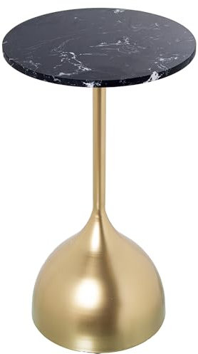 DRW Runder Beistelltisch aus Marmor und Metall in Schwarz und Gold, 35 x 60 cm